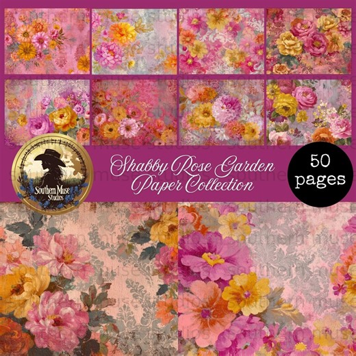 Shabby Chic Rose Garden Digital Paper, 50 Page Junk Journal, Vintage Floral Ephemera, Pink Yellow Printable Scrapbook Paper, PDF Download - Etsy