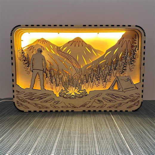 Layered Shadow Box Laser Cut Files for LED Light | Digital SVG DXF for Plywood | Misty Morning Mountains - Etsy