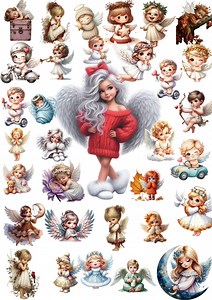 33 Cute Little Guardian Angels Digital Stickers PNG | Printable Sweatshirt Print, Phone & Tablet Sticker, Greeting Card | Instant Download - Etsy