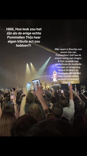 Hiiiii, Hoe tof zou het zijn als Pommelien Thijs haar eigen tribute act zou hebben?! Mijn naam is Brechje en ben zelf enorm fan van Pommelien! Zelf ben ik veel bezig met zang. Ik ben opzoek naar gemotiveerde en muzikale mensen die Pommelien ook super vinden! Dus kom je uit de omgeving Noord-Brabant of provincie Antwerpen? Let me know! :)))))