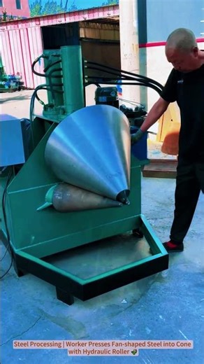Steel Processing | Worker Presses Fan-shaped Steel into Cone with Hydraulic Roller 🌾