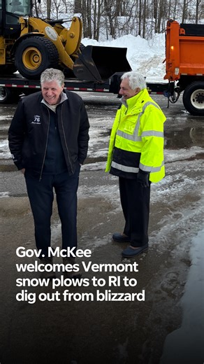 Gov. Dan McKee welcomed Vermont snow plows to Rhode Island to dig out from the blizzard Wednesday. Five Vermont Transportation Agency dump trucks towing front-end loaders arrived at the Rhode Island Emergency Management Agency warehouse on Plainfield Pike around noon before being deployed across the state. Read more: bit.ly/4cfqUzH 📸: Patrick Anderson / Providence Journal | The Providence Journal
