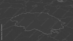 Ryazan', region with its capital, zoomed and extruded on the bilevel map of Russia in the conformal Stereographic projection. Animation 3D
