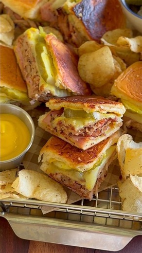 Cuban Sliders with Smoked Mojo Pork #cubansandwich #bbqrecipes #mojopork #bbq #gameday #recipe