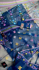 Butterflies... 🦋: Exclusive Resham Thread Made Dhakai Jamdani in Deep Teal Blue | জ- The Story of Handloom Jamdani