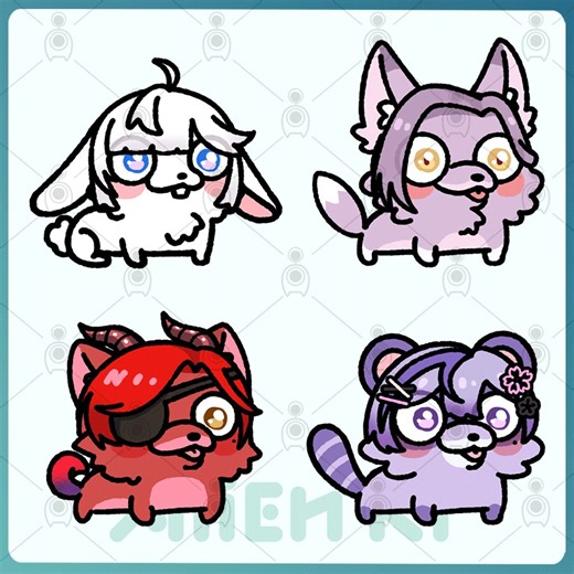 [發瘋動物模板] 左上瘋垂耳兔右上瘋狐狸左下瘋狗右下瘋狸貓#委託模板