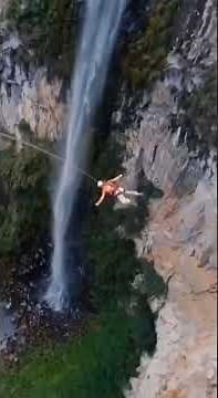 Amazing footage of a bungee jump at Pendulum Jump, Avencal Waterfall, Brazil 🇧🇷 😯 #shorts