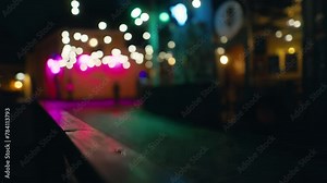 Nocturnal Scene: Explore the mysterious allure of the city's after-dark scene with blurry footage showcasing a night club's entrance, highlighted by a vivid red door.