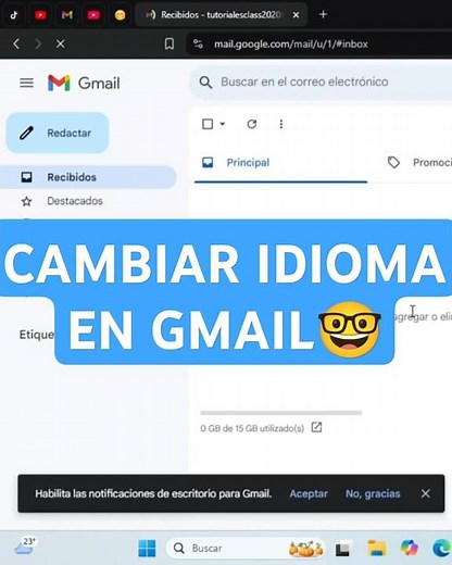 Cambiar el idioma en Gmail 2024 #gmail #correo #idioma #tutorial #viral #parati #facil