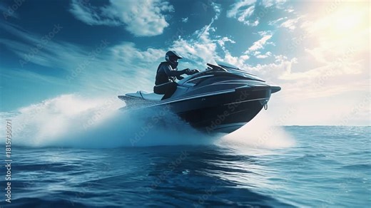 水上バイクが疾走するスピード感あふれる水面アクション動画