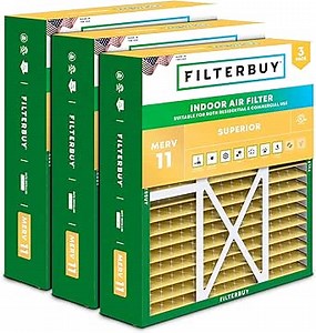 Filterbuy 20x22x5 Air Filter MERV 11 Superior Pet & Allergy Defense (3-Pack), Pleated HVAC AC Furnace Filters for Amana, Goodman, Nordyne, and Five Seasons (Actual Size: 19.50 x 21.94 x 5.25)