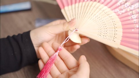 Jetec 9 Pieces Floral Folding Hand Fans with Tassel Chinese Style Handheld Vintage Pattern Hollowed Bamboo Hand Fabric Holding Fans, 8.3 Inch(Assorted Styles)