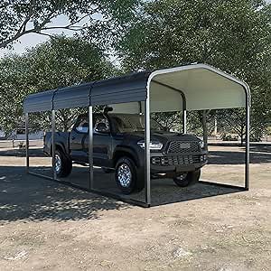 MUPATER 10 x 15 FT Heavy Duty Metal Carport, Outdoor Garage Car Shelter Shade with Heavier Steel Frame, Metal Roof and Bolts for Car, and Boats, Grey