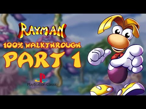 RAYMAN 100% WALKTHROUGH (PS1) WITH COMMENTARY - PART 1 (ALL CAGES/EXTRA LIVES-65/MAGICIAN LEVELS-11)