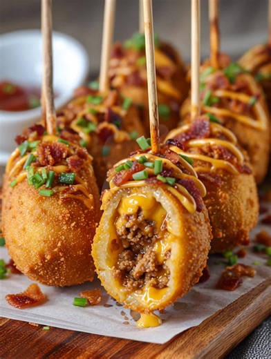 🔥😱 You’ll Forget Every Corn Dog After This One! 🤤 Deep-Fried Bacon Cheeseburger Corn Dogs 🧀🥓 Crispy on the outside, cheesy and bacon-packed on the inside 😍 𝑭𝒖𝒍𝒍 𝒓𝒆𝒄𝒊𝒑𝒆 𝒊𝒏 𝒕𝒉𝒆 𝒇𝒊𝒓𝒔𝒕 (𝒄.𝒐.𝒎.𝒎.𝒆.𝒏.𝒕 ).👇 👇💬 𝑬𝒏𝒋𝒐𝒚 ❤️ 👇👇👇 | Tasty American Kitchen