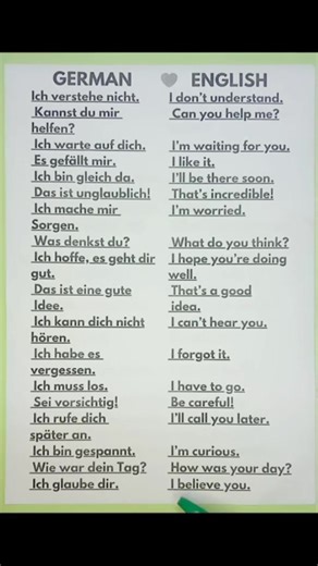 Level up your language game! 🚀 15 essential German phrases translated into English. Start your journey with the basics! #GermanLessons #SpeakGerman #CommonPhrases #EasyLearning #LanguageGoals #englishlearning #englishforbeginners #englishlanguage | Deutsch67