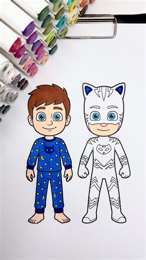 REVERSE Coloring Catboy PJ Masks #pjmasks #catboy #reversecoloring #coloringtime #markers #kidsart