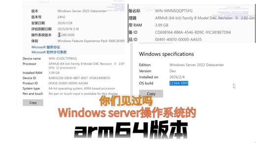 Windows Server 2016-2025，但是基于arm64架构（一期工程）