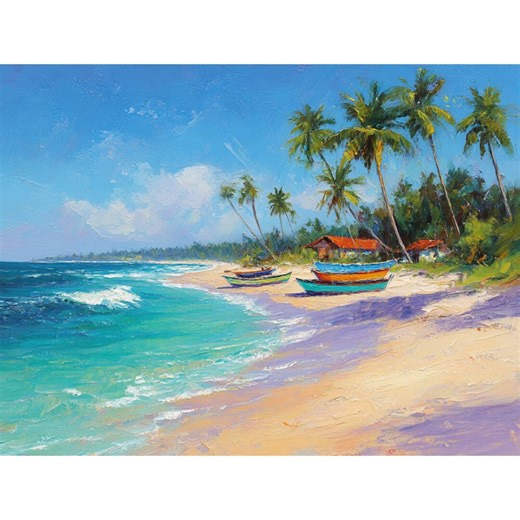 Brazil Painting Bahia Beach Original Oil Art Tropical Palm Seascape Colorful Boats Palette Knife Coastal Wall Decor by Artshklyar - Etsy