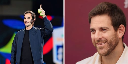 Roger Federer attracts Juan Martin del Potro's attention as Swiss picks up his racket again post retirement in latest hitting session