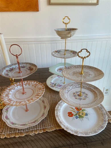 Vintage China Tiered Plate Stands: Gold Hardware, Elegant Serving - Etsy