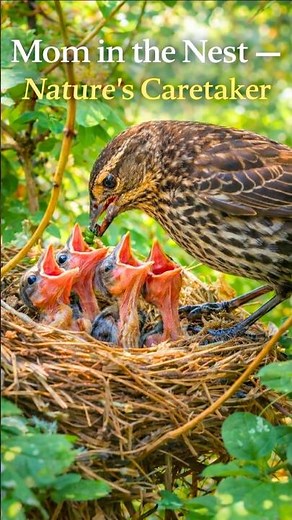 Female North American Red-winged Blackbird Feeding Babies – Rare Bird Behavior in the Wild