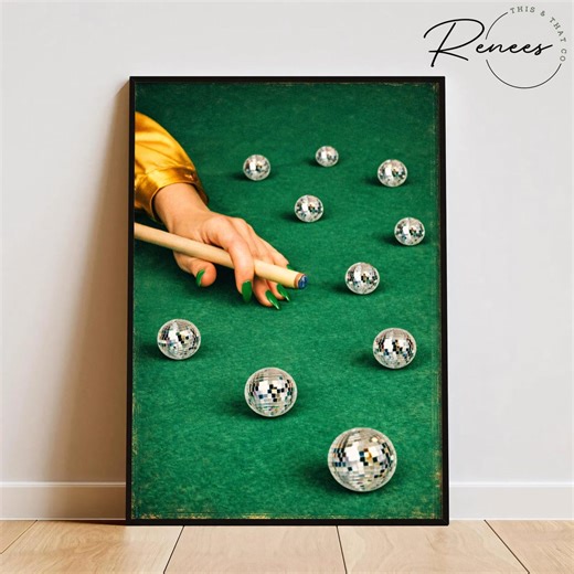 Disco Ball Billiards Wall Art, Retro Pool Table Print, Funky Game Room Decor, Disco Aesthetic Poster, Modern Surreal Pool Art - Etsy