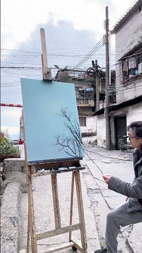 tree painting skills using only tree branches #treepainting #paintingskills #treebranches #shorts