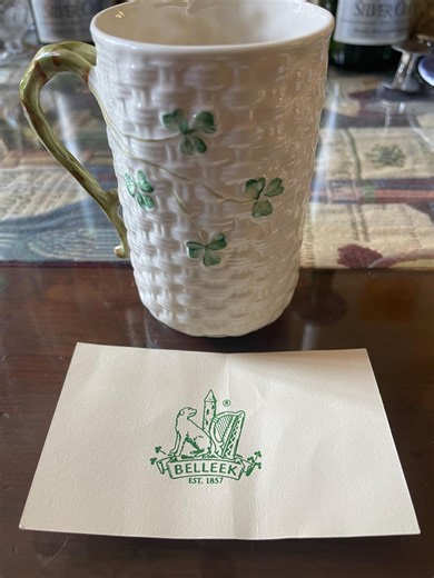 Vintage Belleek Fine Parisian China Mug, Gaelic Coffee Cup With Shamrocks Marked With Blue Belleek Mark - Etsy