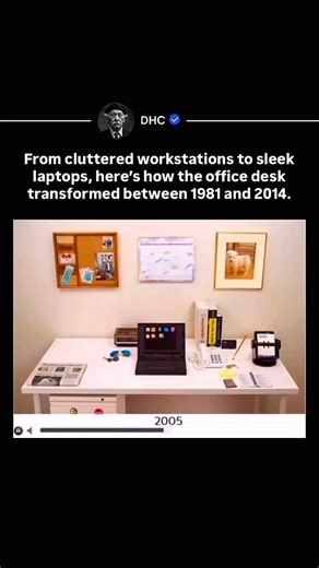 DHC | History, Entertainment & News on Instagram: "The evolution of the office desk from 1981 to 2014 shows just how fast technology reshaped our daily work. What once required stacks of paper, fax machines, phones, and bulky computers is now streamlined into a single laptop and smartphone. A clear snapshot of how innovation redefined productivity. 👉 Join the community @dailyhistoryclips for iconic and famous footage that shaped our history! 🌍 #OfficeHistory #TechEvolution #WorkplaceCulture #1
