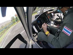 Helicopter Bell 429 Flight Record l take-off from the riverside.