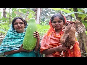How To Cook Bottle Gourd Recipe in Village Style Farm Fresh Bottle Gourd and Chicken Curry So Yummy