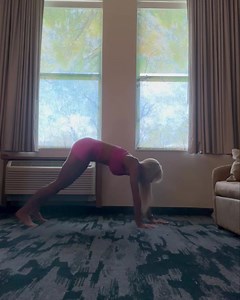 I love hotel room workouts! You don’t need any equipment or a large space to stay active. This move includes built-in rest, so be sure to go until failure. If you need help with your push-up form, just ask. Most people do push-ups improperly. | Fit With Deb