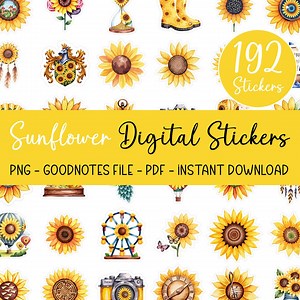 Sunflower Digital Stickers Bundle 192 Goodnotes Stickers Transparent PNG Planner Stickers iPad Sticker Pack Summer Theme Digital Download - Etsy