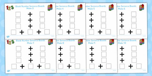Blank Number Sentence Boards to 10 Pack