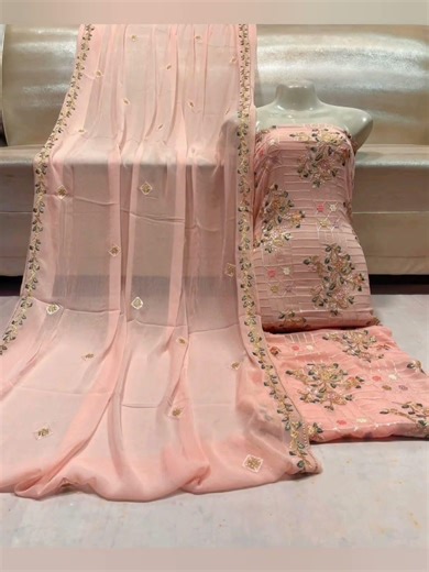 Fancy Multi Thread Sequence Work Suits, Soft PK Chiffon, 2pc, Rs. 3500 📲 +92 333 5455651 to order