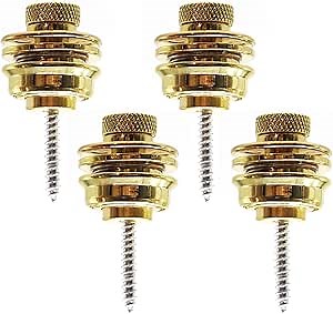 4PCS Guitar Strap Locks Bass Strap Lock Buttons Golden with 2 pick