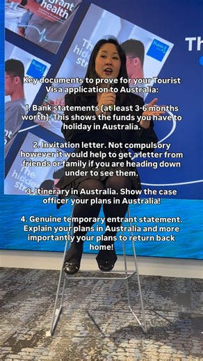 Key documents to prove for your Tourist Visa application: 1. Bank statements (at least 3-6 months worth). This shows the funds you have to holiday in Australia. 2. Invitation letter. Not compulsory however it will help to get a letter from friends or family if you are heading down under to see them. 3. Itinerary in Australia. Show the case officer your plans in Australia! 4. Genuine temporary entrant statement. Explain your plans in Australia and more importantly your plans to return back home! 