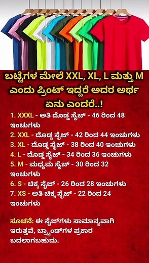 T-Shirt Size Guide Explained | What XXL, XL, L, M, S & XS Really Mean?#kannadafacts #viralvideo