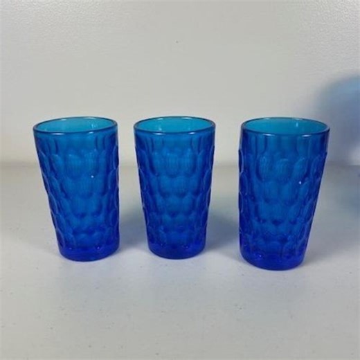 Fenton Vintage Cobalt Blue Glassware Set 3pc Thumbprint Honeycomb Tumblers MCM - Etsy