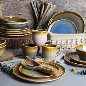 [Hot Item] Colorful Stoneware Dinner Set with 18 Pieces and Unique Glaze