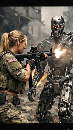 A young female soldier #cinematicaction #femalesoldier #scifibattles #terminator #warscene