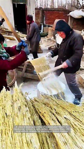 Beating Soaked Fibers Into Uniform Strands for Weaving