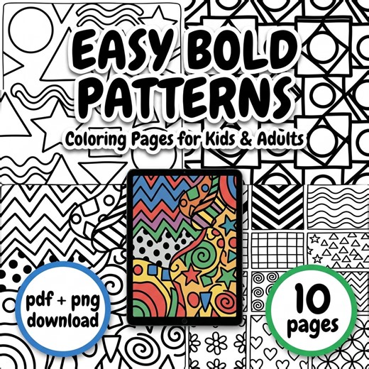 10 Easy Bold Pattern Coloring Pages | Thick Lines, Simple Designs (digital Download) - Etsy