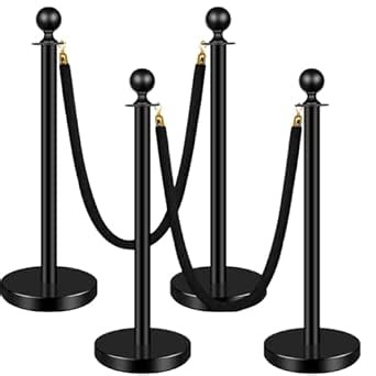 XPCARE Stainless Steel Stanchion, 4Pcs Black Stanchions Post 5 FT Red Carpet Ropes and Poles Black Velvet Ropes Queue Rope Barriers Crowd Control Stanchion for Party Wedding