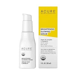 Acure Brightening Glow Serum - Anti Aging Face Serum, Bright Glow for Women & Men, Facial Skincare with Argan Oil and Cranberry Seed Oil, Vegan & Cruelty Free - 1 fl oz