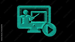 Digital Animation of E-learning icon. Concept of Online learning icon set. professor, course, webinar, presentation, e-book, chat, videos, test, customer support, distance education certificate