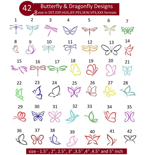 42 Butterfly & Dragonfly Embroidery Designs, Satin Stitch Butterfly Embroidery Designs, Bundle of Butterfly and Dragonfly, Digital Download - Etsy