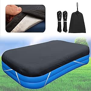 Rectangular Pool Cover, 120 x 72 Inflatable Pool Cover, 10ft X 6ft Rectangular Pool Cover, Cover is Made of 210D Heavy-Duty Waterproof Oxford Fabric with Precision Double Stitching, 20s Easy Set