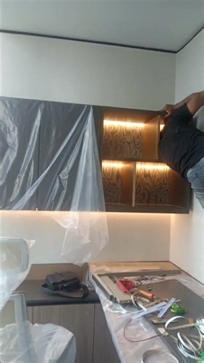 installation and testing of LED lights on file shelves #classicminiature #woodworking